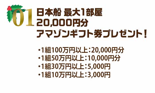 日本船最大1部屋20,000円分 アマゾンギフト券プレゼント!